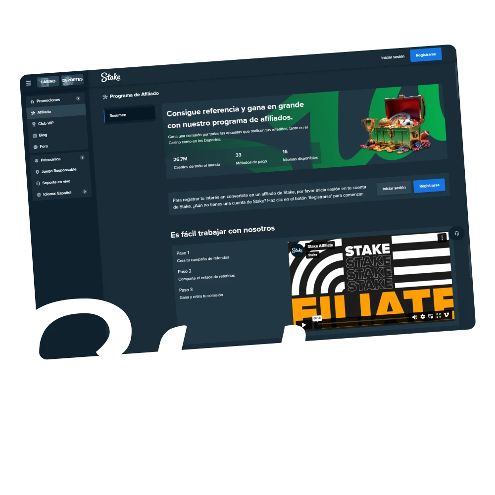 Hazte miembro del programa de afiliados de Stake y gana dinero.