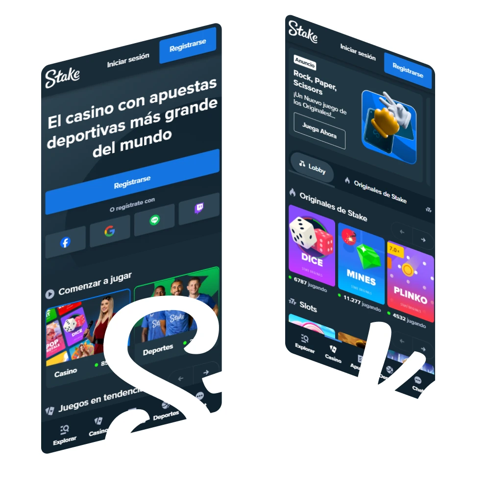 Utiliza la versión móvil de Stake y disfruta de una gran variedad de funciones.